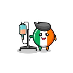 cute ireland flag character standing with infusion pole