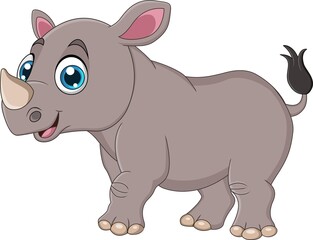 Cartoon little rhino on white background