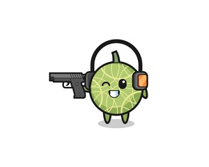 illustration of melon cartoon doing shooting range