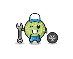 the melon character as a mechanic mascot