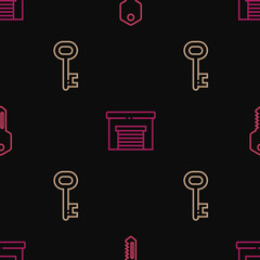Set line House key, and Garage on seamless pattern. Vector