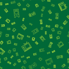 Set line Cinema ticket, Retro tv and Movie, film, media projector on seamless pattern. Vector