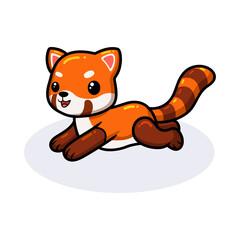 Cute little red panda cartoon running