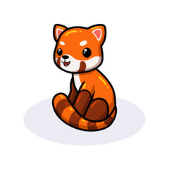 Cute little red panda cartoon sitting