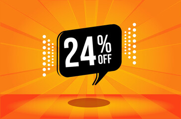 24 percent discount. Orange banner with floating balloon for promotions and offers. Vector Illustration.