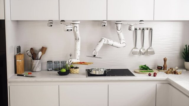 Robotic Arms Preparing Meal In Kitchen
