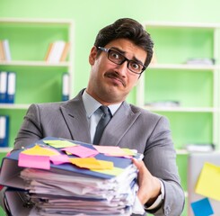 Businessman unhappy with many conflicting priorities sitting in