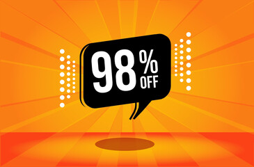 98 percent discount. Orange banner with floating balloon for promotions and offers. Vector Illustration.