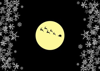 月夜に空を走るサンタクロースのイラスト