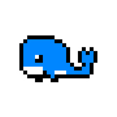 pixel art weird blue whale with fountain on its head for whale icon