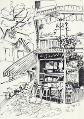 Street coffee shop hand drawn illustration,art design - 465670233