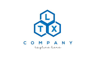 LTX letters design logo with three polygon hexagon logo vector template