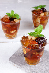 Peach Gum Collagen Dessert with fiber cream is a Chinese Traditional Refreshment Beverages. It is Contains Bird Nest, Red Dates, Snow Fungus, Goji Berry.