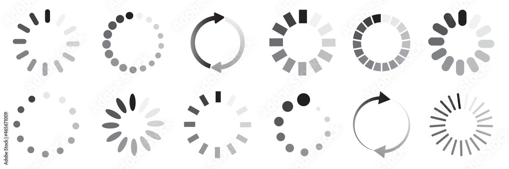 Poster collection of loading process icons. digital download sign. computer site element. vector illustrati