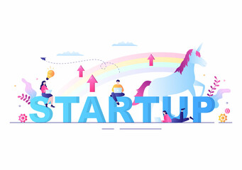 Unicorn Business Startup Symbol Vector Illustration. Businessman of Development Process, Innovation Product, and Creative Idea See the Goal to be Successful