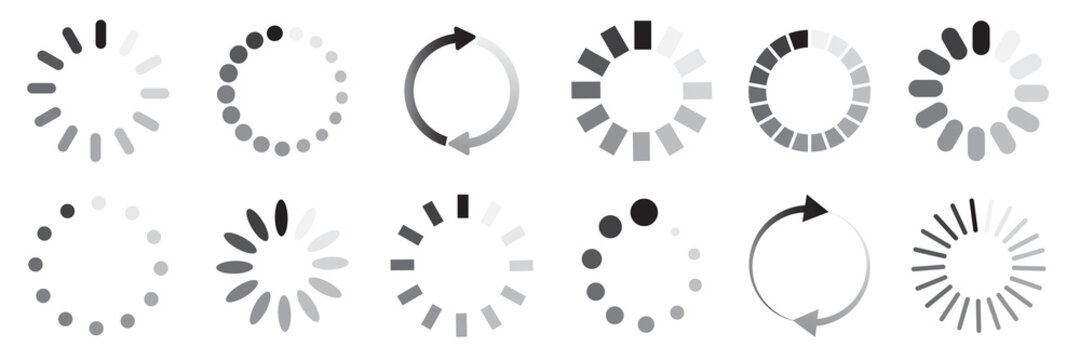 Collection of loading process icons. Digital download sign. Computer site element. Vector illustration. Stock image. 