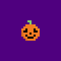 Pixel art Halloween Pumpkin. Pixel jack halloween pumpkin lantern in 8 bit style. Vector retro icon of scary pumpkin face pixel art graphics. Jack o Lantern Halloween pixel spooky face pumpkin.
