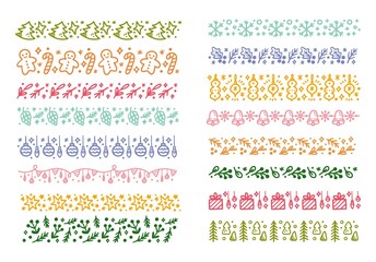 Set of Christmas Themed Seamless Pattern Brush Doodle Vector Illustration