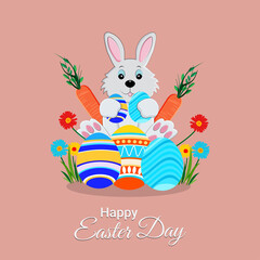 Fototapeta premium Happy easter day flat greeting card and background