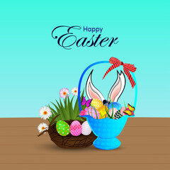 Happy easter day with easter flower and colorful eggs