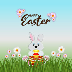 Happy easter day background with easter bunny and eater grass