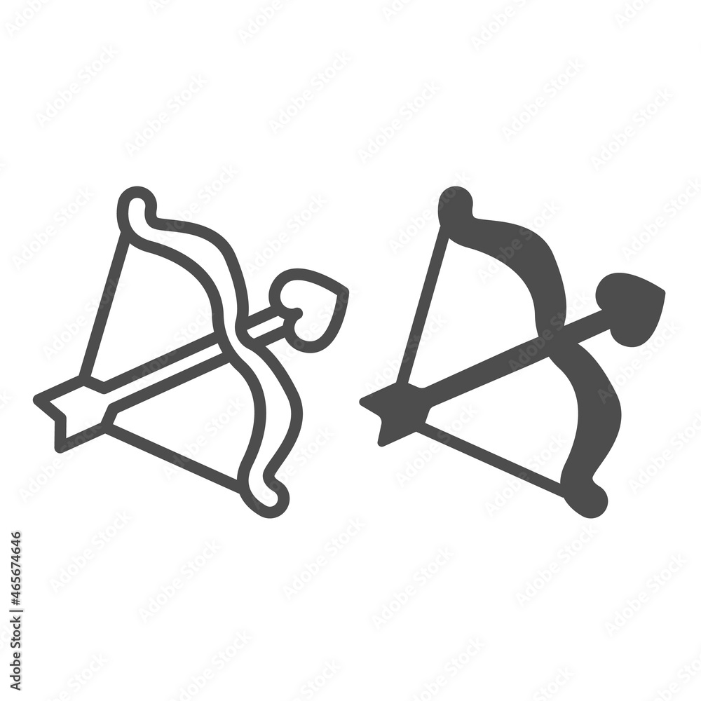 Poster bow with arrow and heart shaped head line and solid icon, dating concept, love cupid arrows vector s