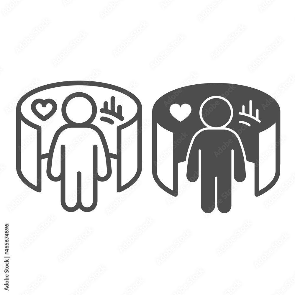 Aufkleber visualization, guy reflections, graph with heart line and solid icon, date concept, date plan vector