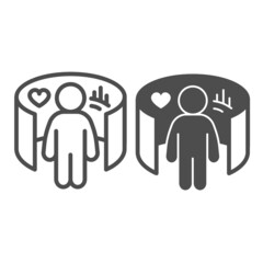 Visualization, guy reflections, graph with heart line and solid icon, date concept, date plan vector sign on white background, outline style icon for mobile concept and web design. Vector graphics.