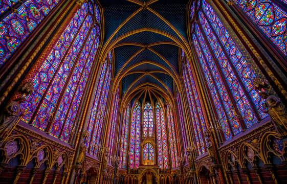 Interior View of Sainte Chapelle, a Gothic Style Royal Chapel in the Centre of Paris, stained glass of the Sainte Chapelle.
