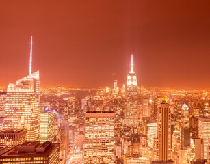 Plakat Night view of New York Manhattan during sunset