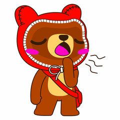 cute bear vector illustration, red hood bear boring pose