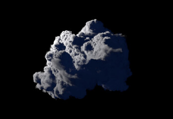 one night grey cumulus cloud on black isolated. conceptual nature 3D illustration