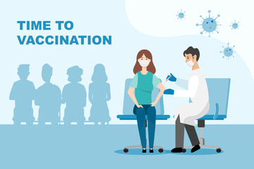 Doctor makes an injection vaccine to woman