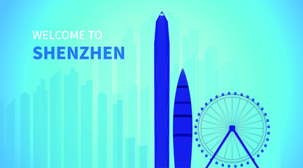 Vector illustration of skyline buildings in Dawan District, Guangdong, Hong Kong and Macao, Guangdong, China