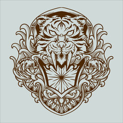 tattoo and t shirt design tiger engraving ornament