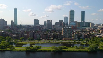 Pedestal Up Reveals Boston's Back Bay from the Charles River. Summer