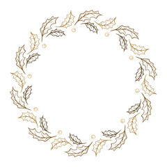 Vector Christmas wreath. Holiday holly leaves and berries frame.