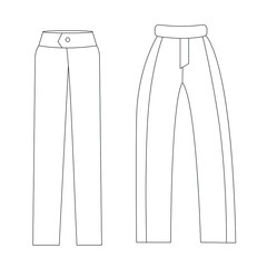 Technical drawing of the trousers. Vector outline illustration is suitable for use in the fashion industry, typography, websites, stores, as well as for a children's book and coloring