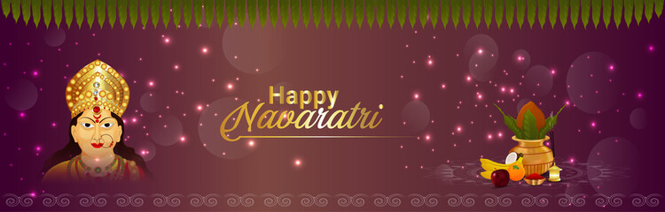 Happy durga pooja indian festival banner or header