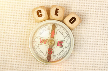 On the table is a compass and cubes with the inscription - CEO