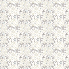 Stylish background of space theme. Embroidered word - star. Seamless wallpaper, needlework pattern, print for kitchen textile towel, fabric, bed linen, site, award ceremony. Vector