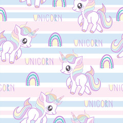 Cute  unicorn with rainbow seamless pattern .