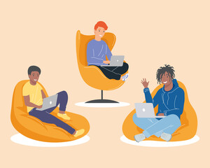 three coworkers boys characters