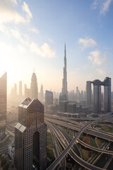 Fototapeta na wymiar City Skyline and cityscape at sunrise in Dubai. UAE