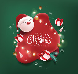 Merry Christmas and happy new year banner with cute santa claus and festive decoration for christmas