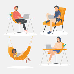 four coworkers team characters