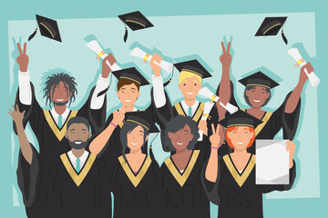 eight students graduates characters