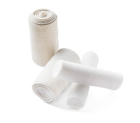 Different bandage rolls on white background