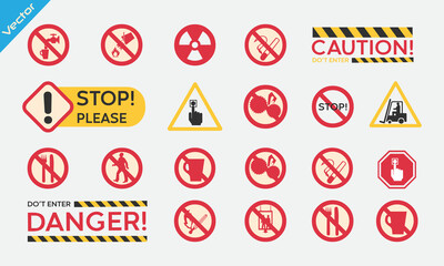 Attention-boards-admittance-symbols-stop-hand,-Traffic-stop-restricted-and-dangerous-vector