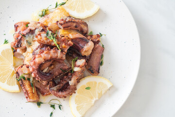 grilled octopus or squid with butter lemon sauce
